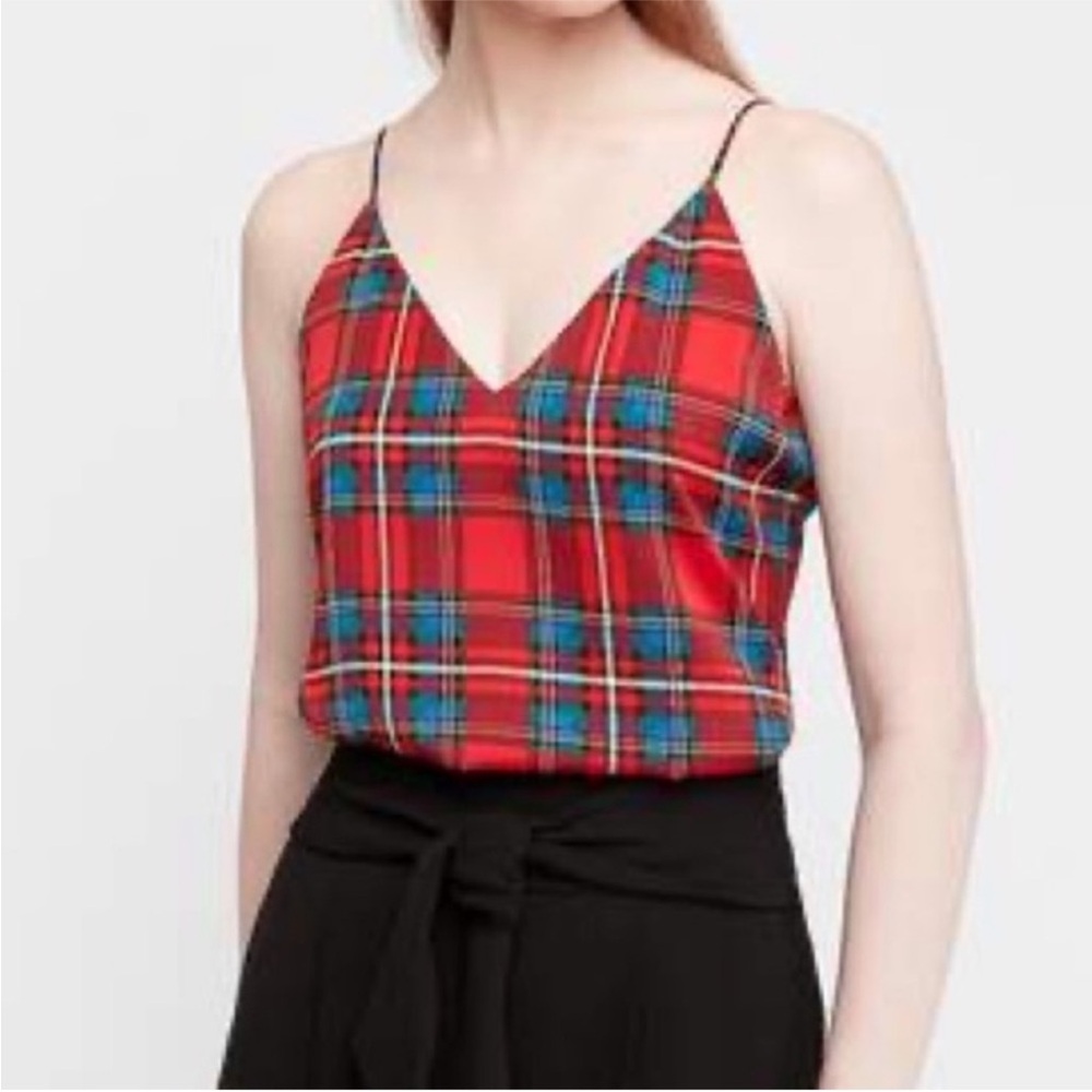 Express Red Plaid V-Neck Spaghetti Strap Top - Women
